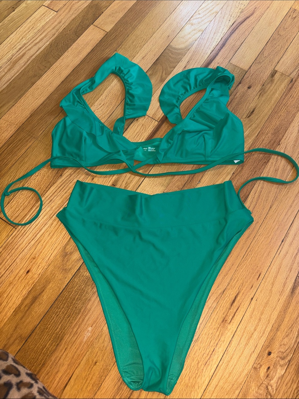 aerie Emerald Green Ruffle Triangle Bikini Set